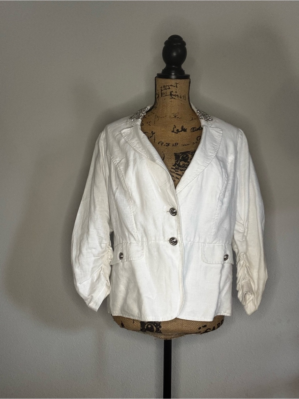 INC International Concepts White Button-Front Blazer with Embellished Collar